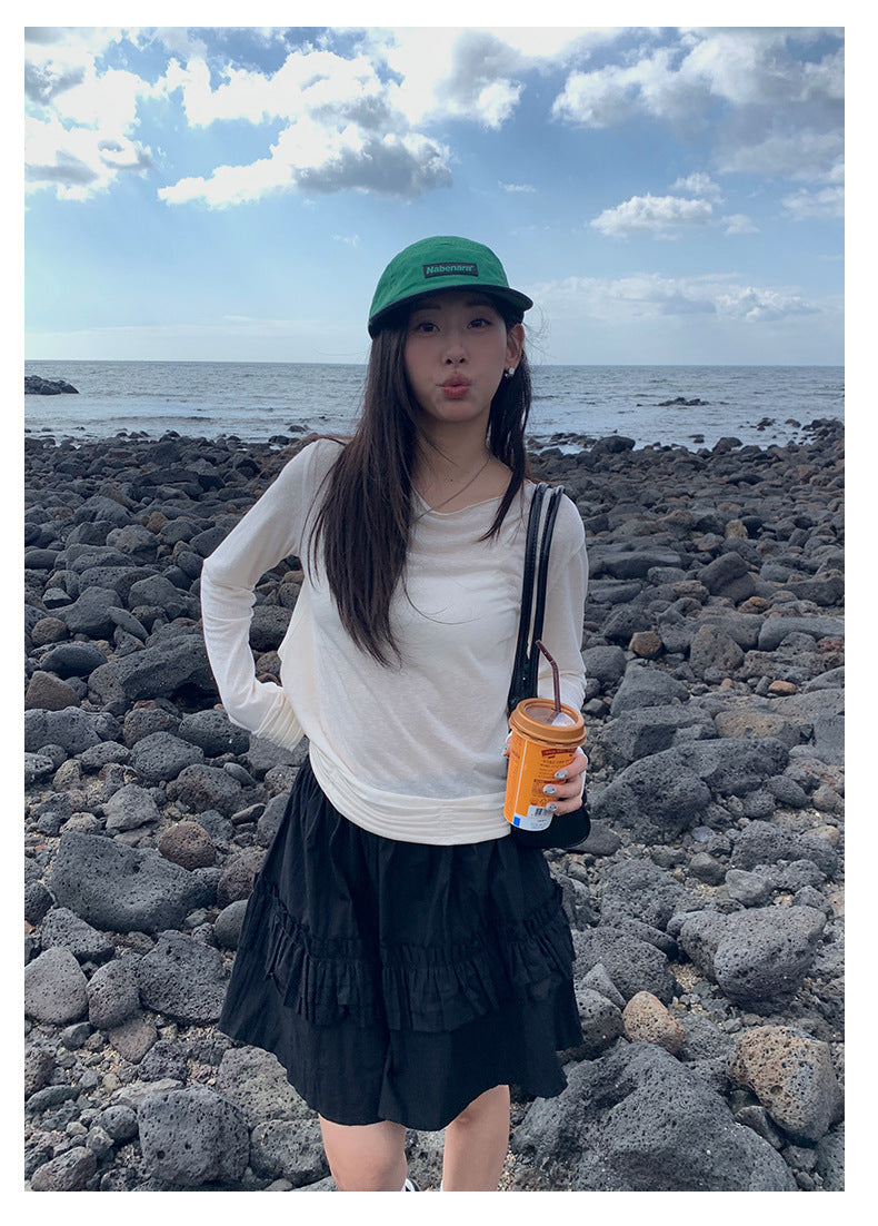 【H5378】實拍韓版甜美芭蕾風蛋糕A字裙250902