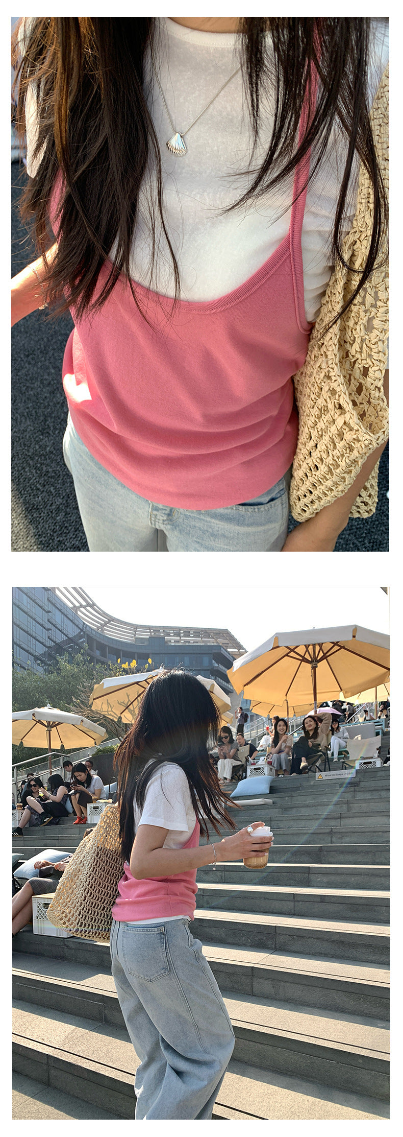 【H5157】實拍夏天掛脖吊帶+微透短袖T恤250331