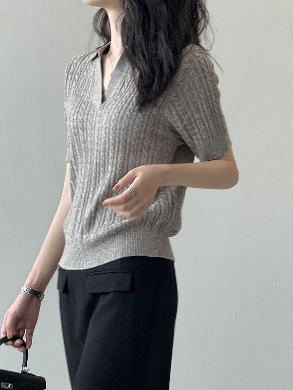 【Y518】實拍初秋復古麻花polo針織衫250822
