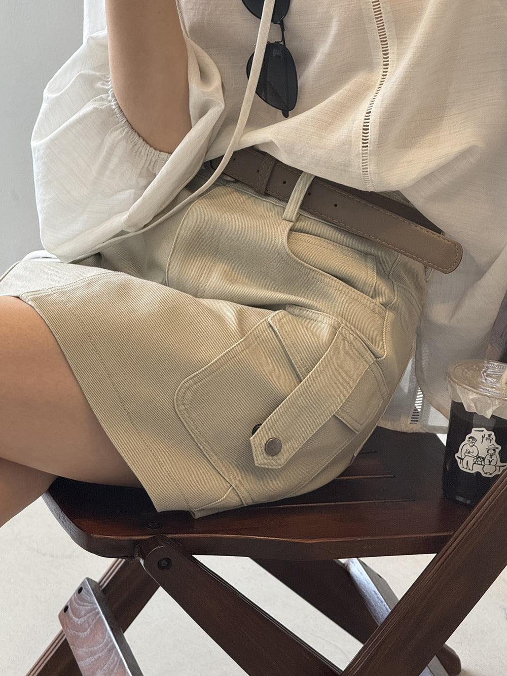 【Y82303】實拍夏季質感天絲棉雙口袋A字短裙(內含安全褲)250410