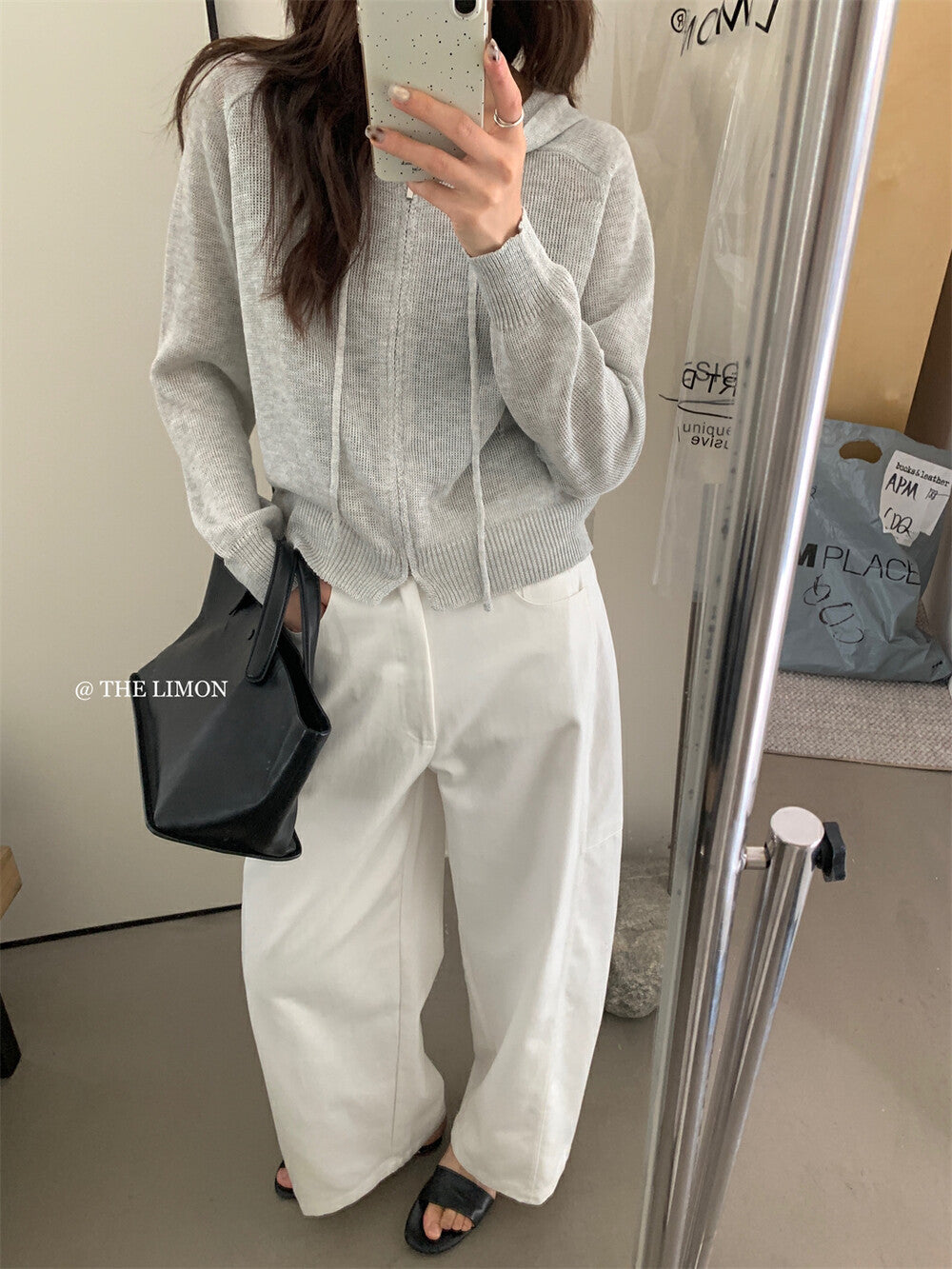 【L8200】實拍檸檬寬鬆顯瘦九分闊腿彎刀褲250414