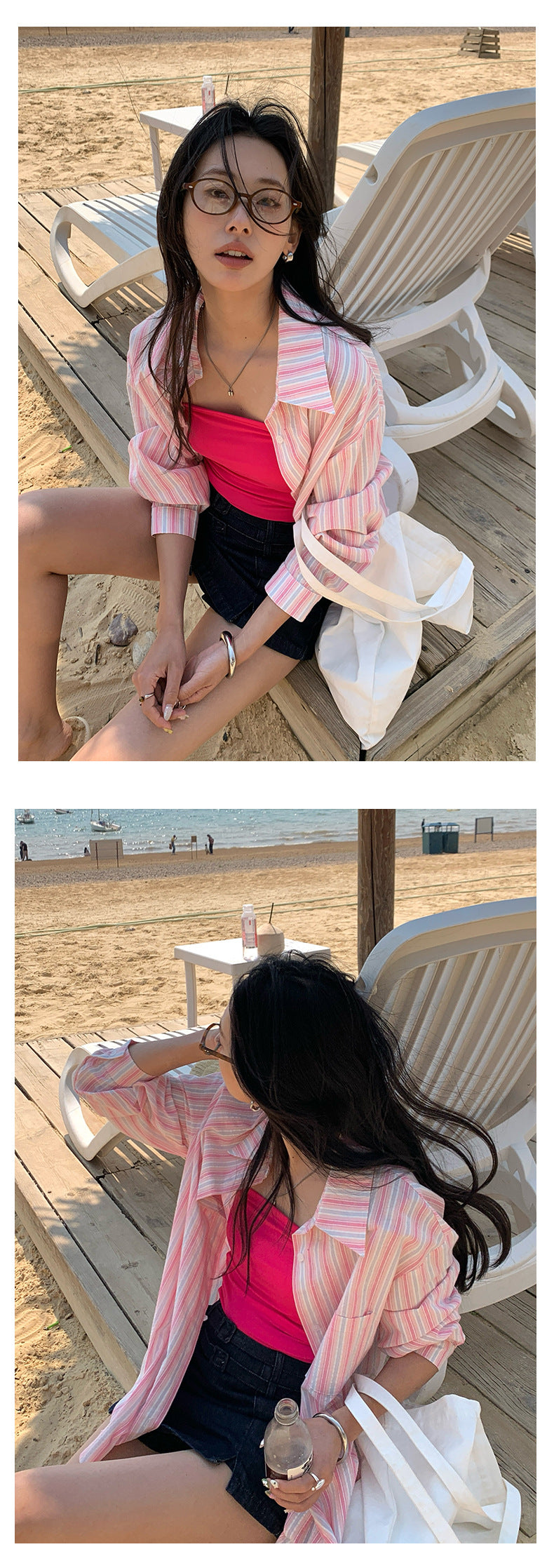【H5138】實拍夏季清新條紋棉質防曬襯衫250324