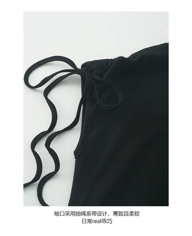 【H5364】實拍網紗拼接綁帶斜肩洋裝250708