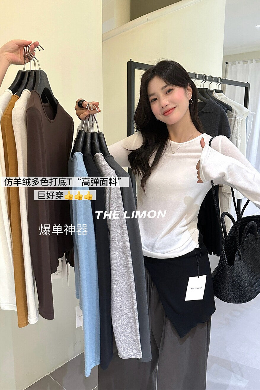 【L9058】實拍檸檬舒適羊絨手感長袖T恤250901
