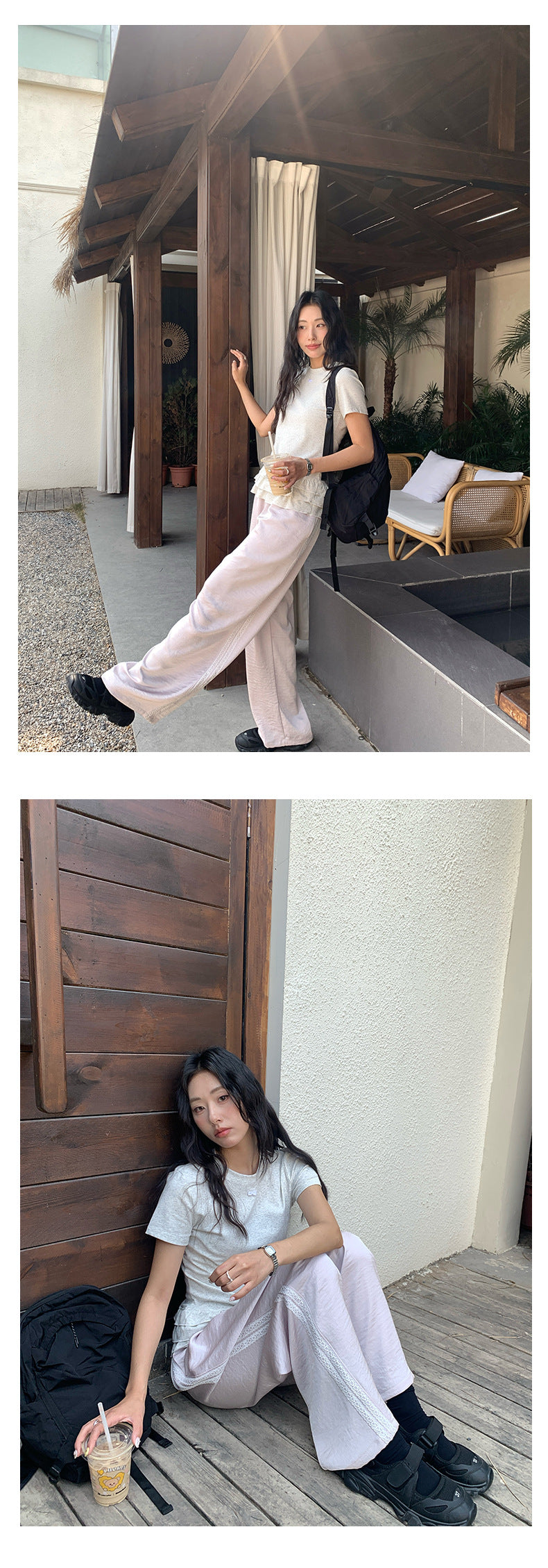 【H5087】實拍法式芭蕾運動款寬鬆顯瘦闊腿褲250303