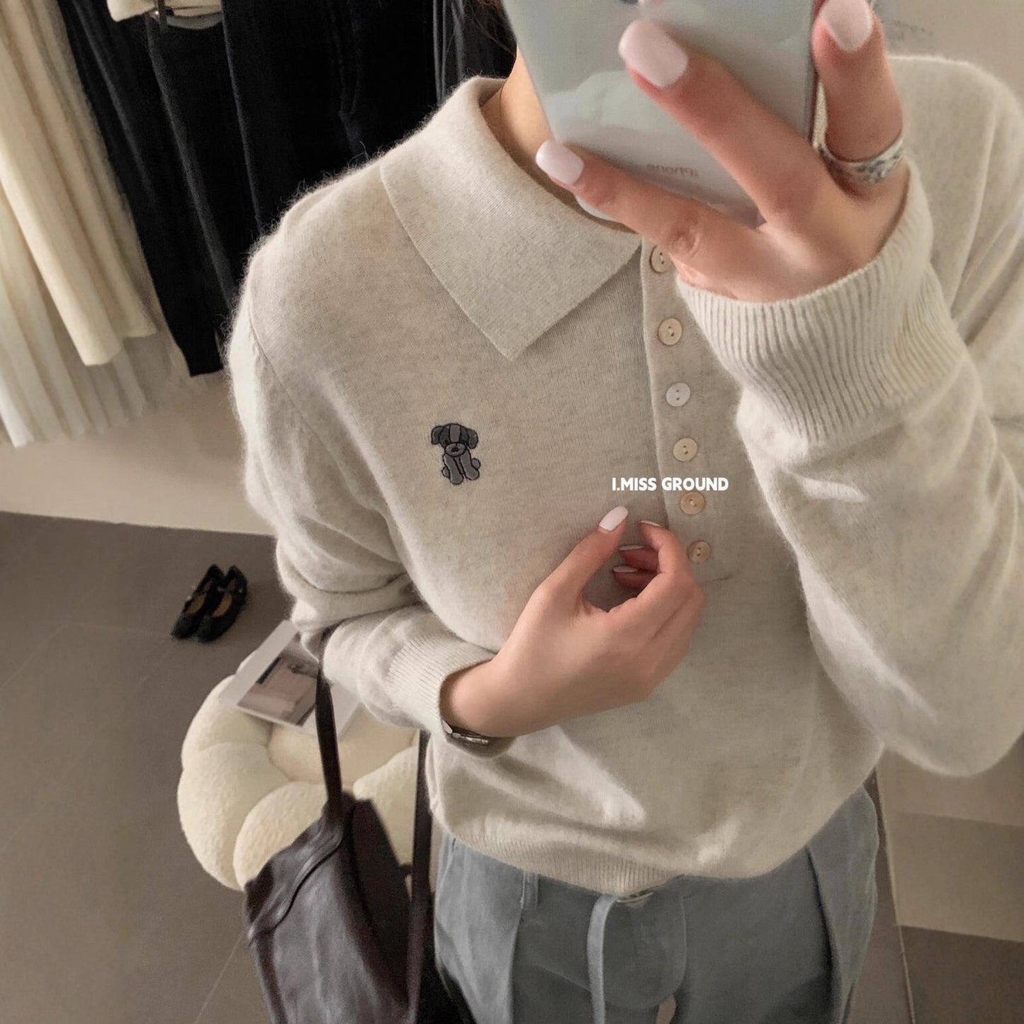 【L0899】實拍秋冬polo領小狗刺繡氣質針織衫(羊羔毛4%+兔絨11%)
250923