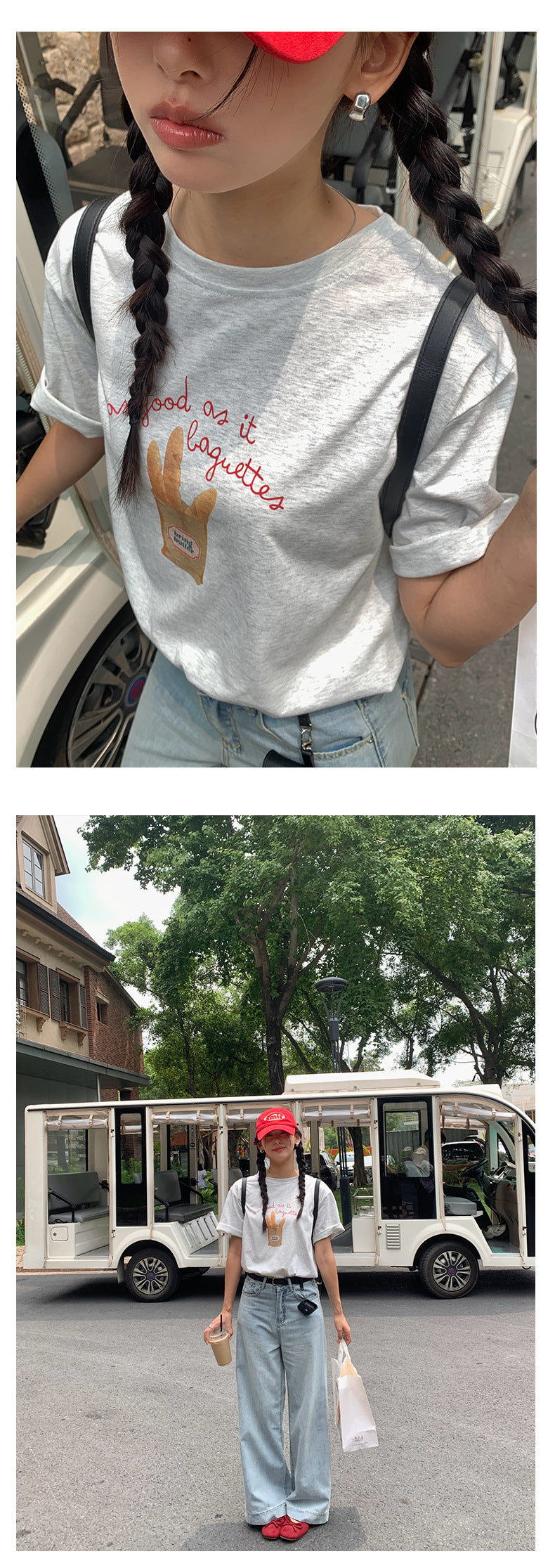 【H5225】 實拍夏季清新韓國|麵包印花舒適短袖T恤250429