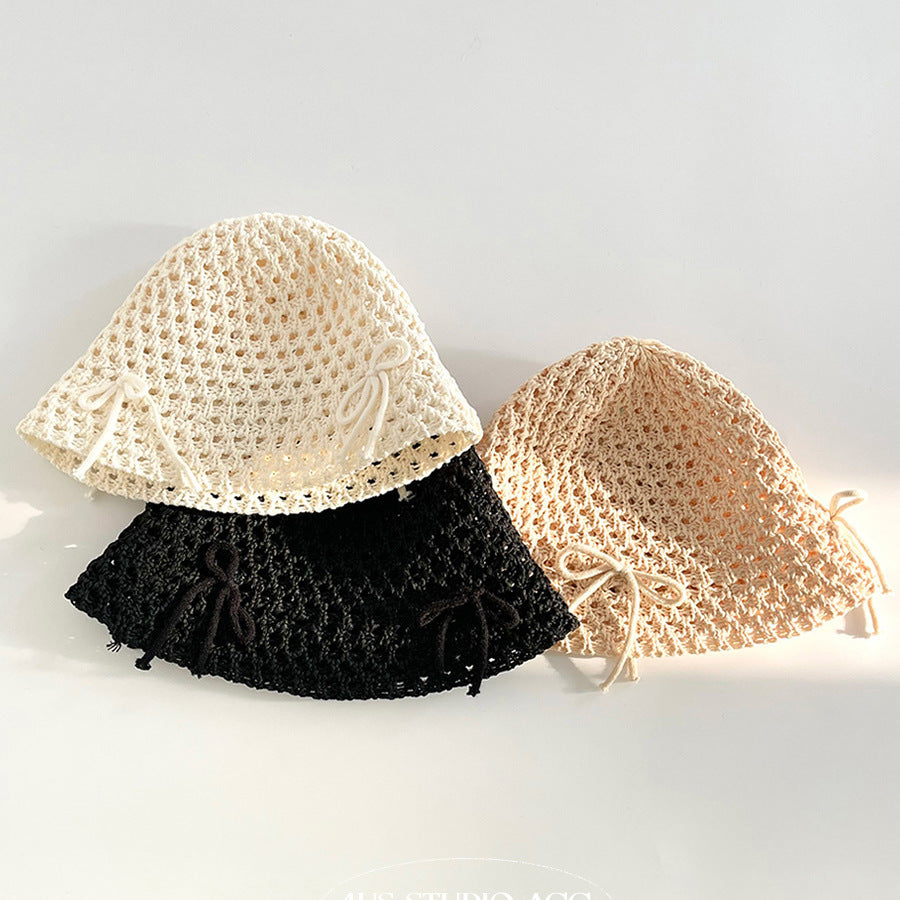 【M1260】春夏新款可愛蝴蝶結針織漁夫帽240323