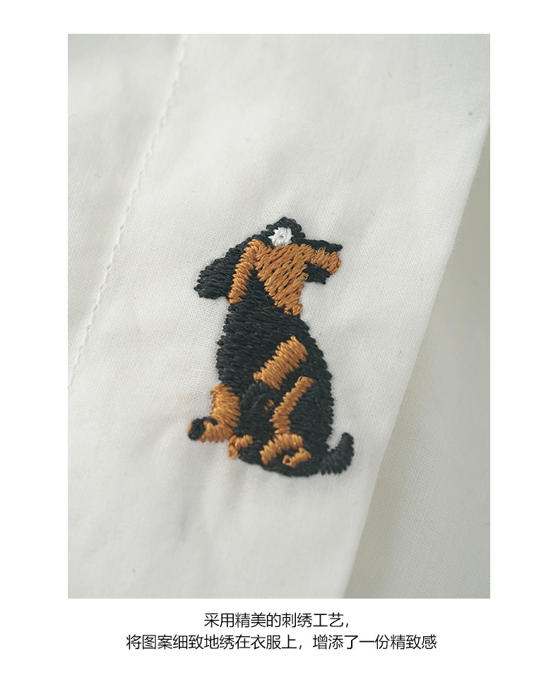 【H5422】實拍法式前襟小刺繡長袖襯衫250909