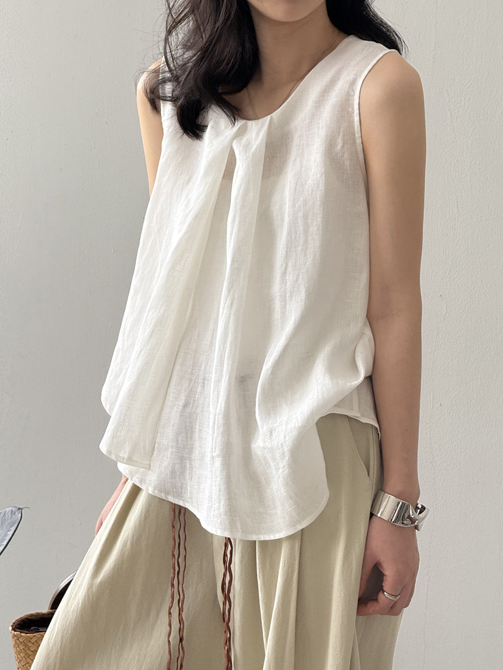 【Y82351】實拍夏季簡約氣質|不規則棉麻上衣250501