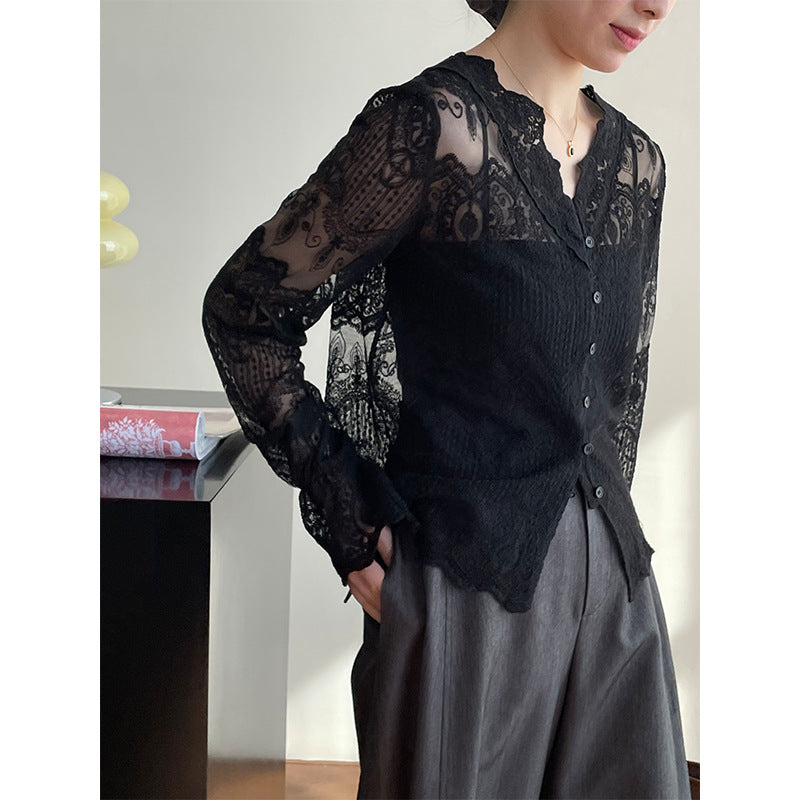 【cim2672】實拍早春高級刺繡蕾絲襯衫250213