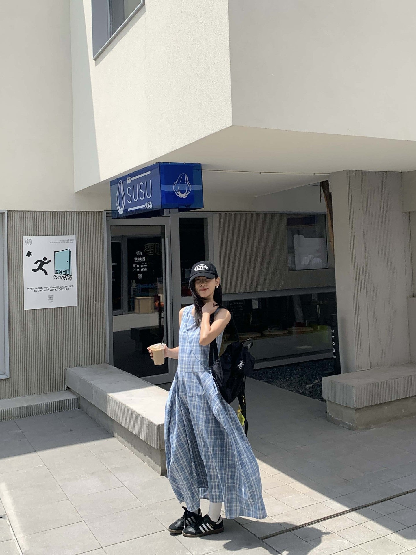 【H5290】實拍夏天韓國復古藍格個性花苞長洋裝+小包250603