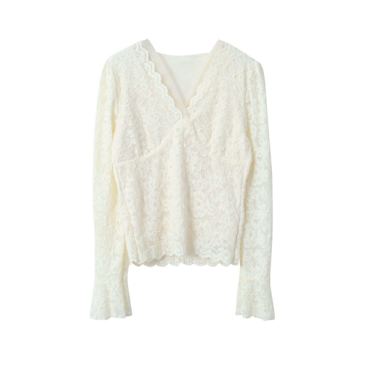 【LD3295】實拍法式喇叭袖加絨蕾絲衫251103