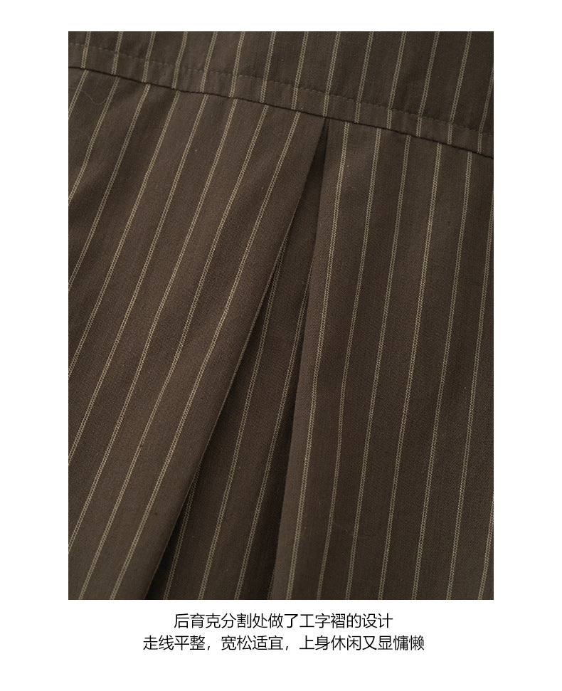 【H5396】實拍韓系秋季中性男友條紋襯衫250902