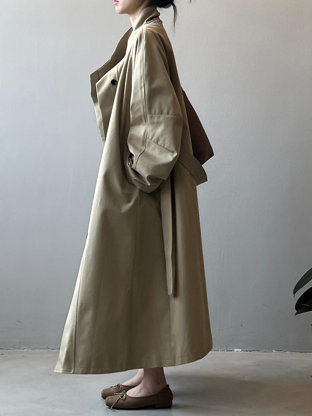 【Y82133】實拍韓國高單簡約單排扣立領長版寬鬆風衣外套YY25早春