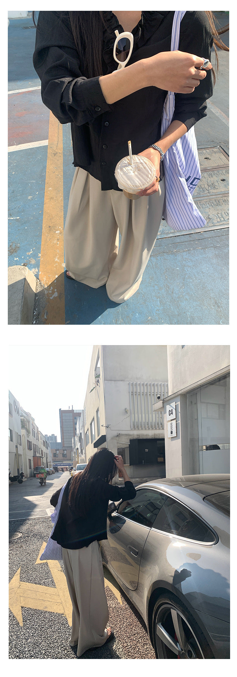 【H5021】實拍法式小清新荷葉V領長袖襯衫250210