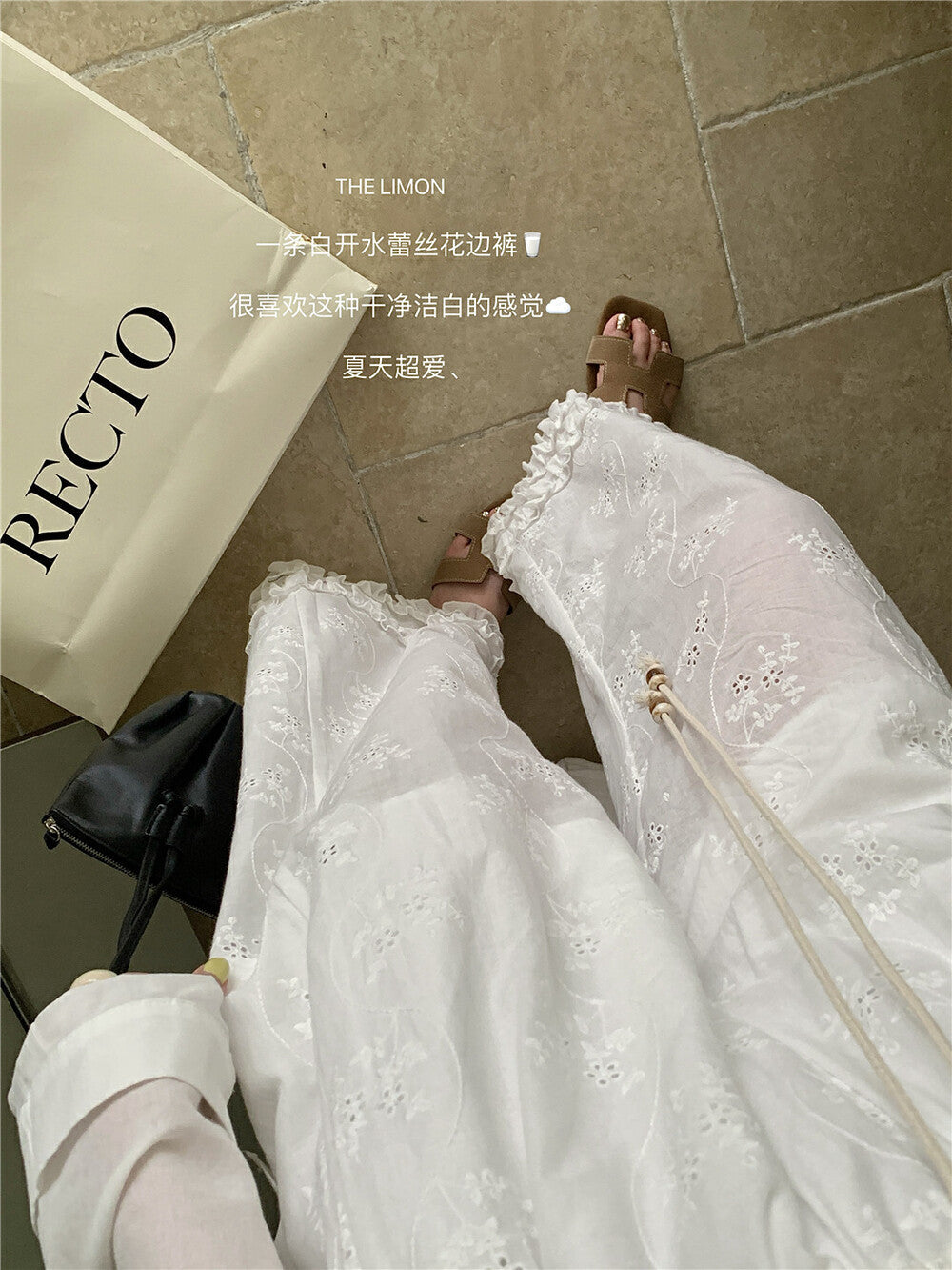 【L8652】實拍檸檬家 清新蕾絲寬褲|鬆緊高腰長褲250519