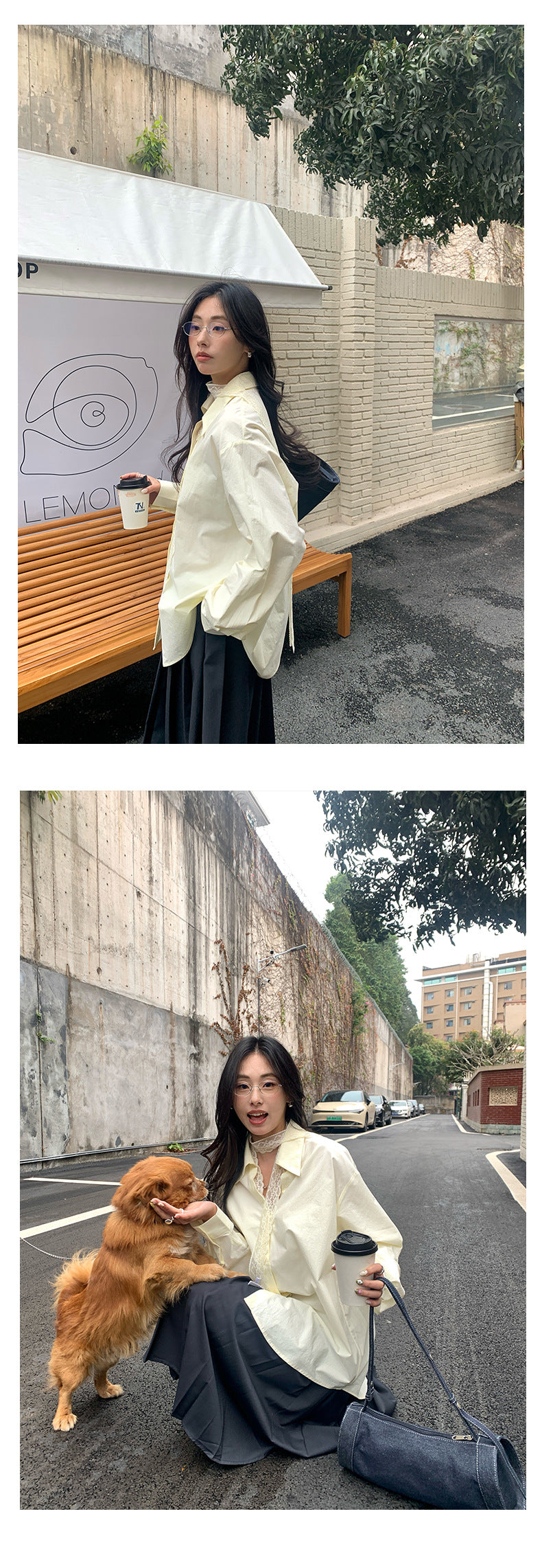 【H5098】實拍蕾絲繫帶寬鬆長袖襯衫250310