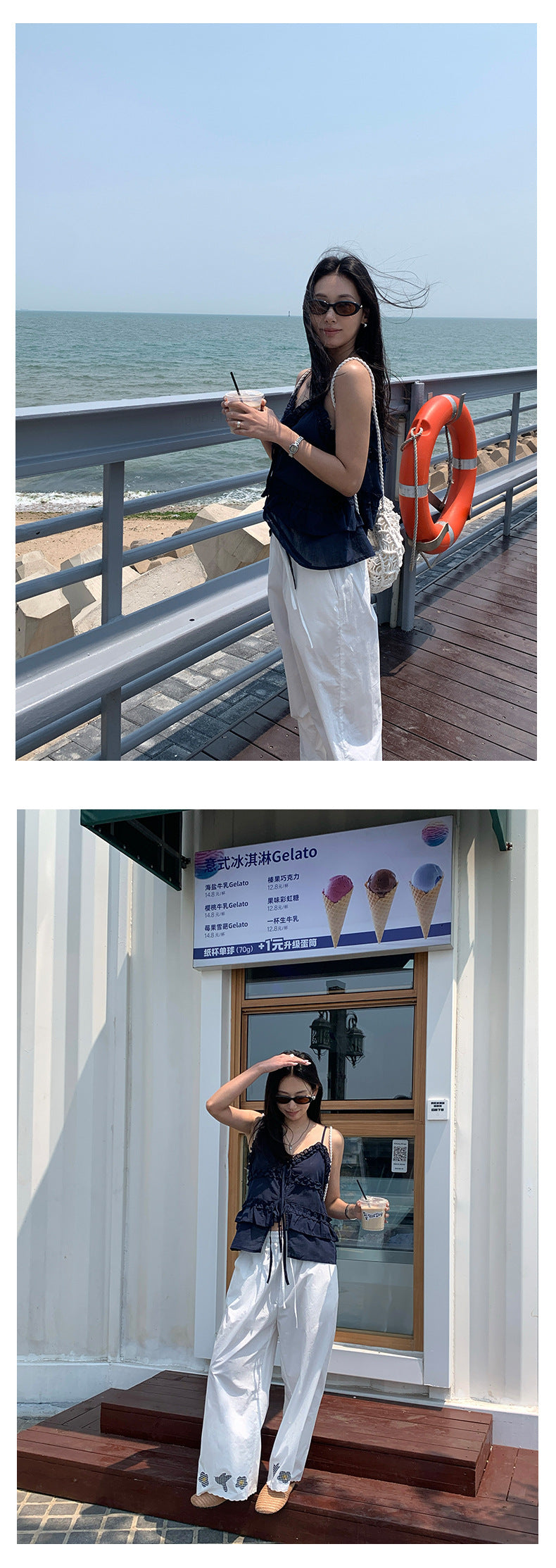 【H5304】 實拍韓國小清新荷葉V領上衣250610