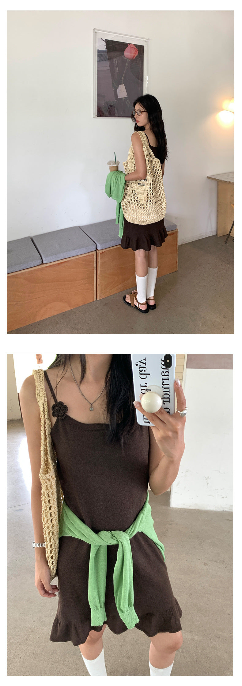 【H5265】實拍夏季甜美手工鉤花吊帶洋裝 雜飾裙襬顯瘦款250520