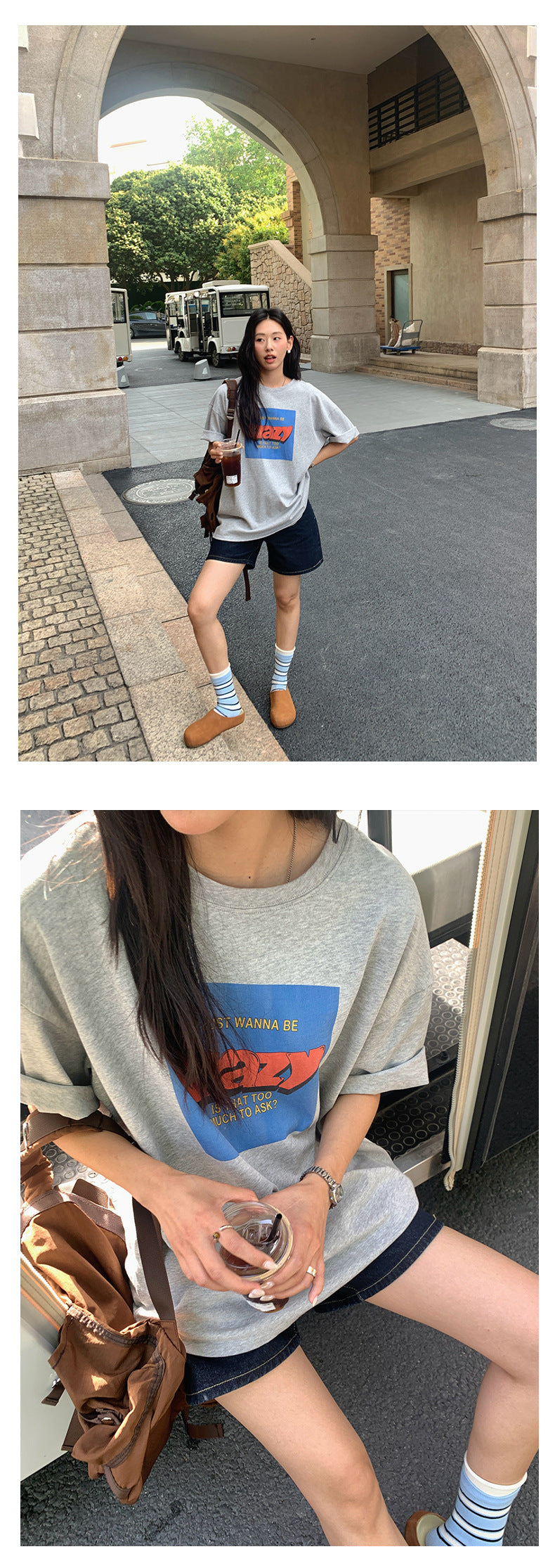 【H5211】實拍美式撞色字母印花寬鬆圓領短袖T恤250422
