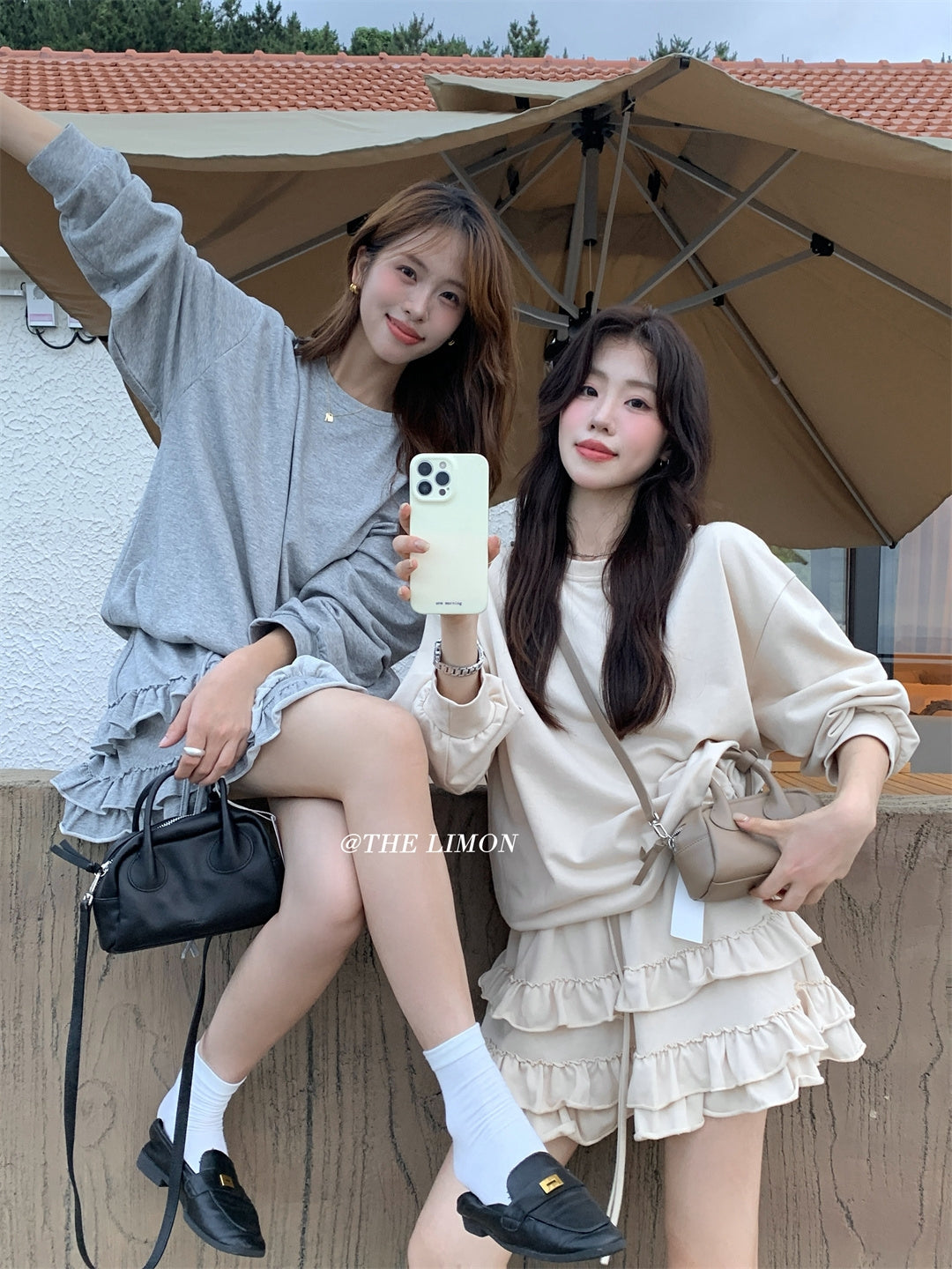 【L9161】實拍檸檬家慵懶少女長袖衞衣+蛋糕裙 2件套250901
