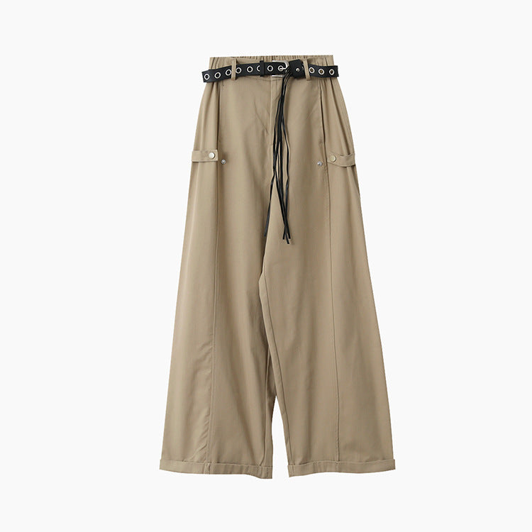 【L3121】實拍美式工裝闊腿休閒褲+朋克風腰帶250825