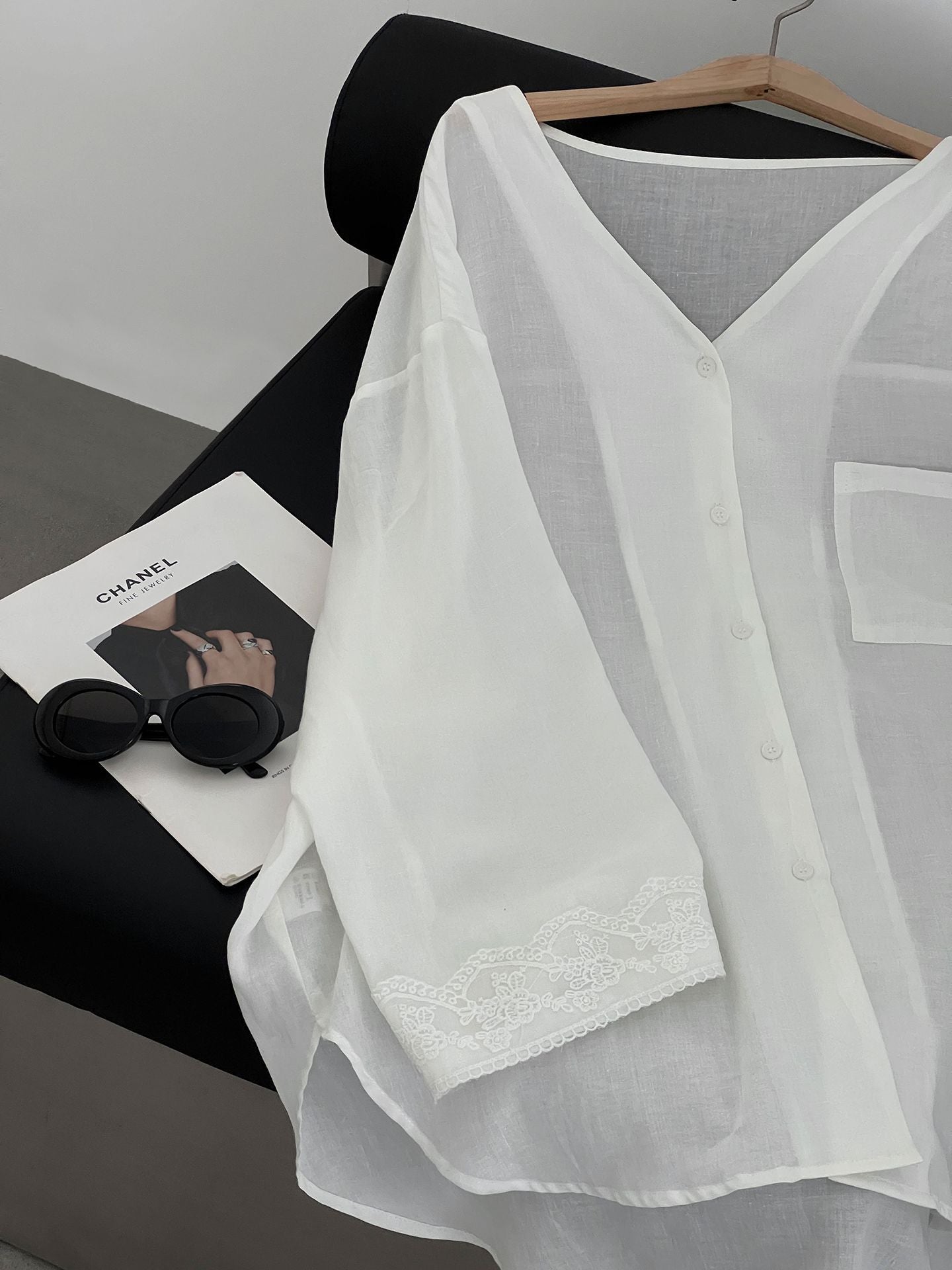 【cimz6582】法式溫柔慵懶風🍃100%苧麻蕾絲透氣薄款長袖防曬襯衫260702