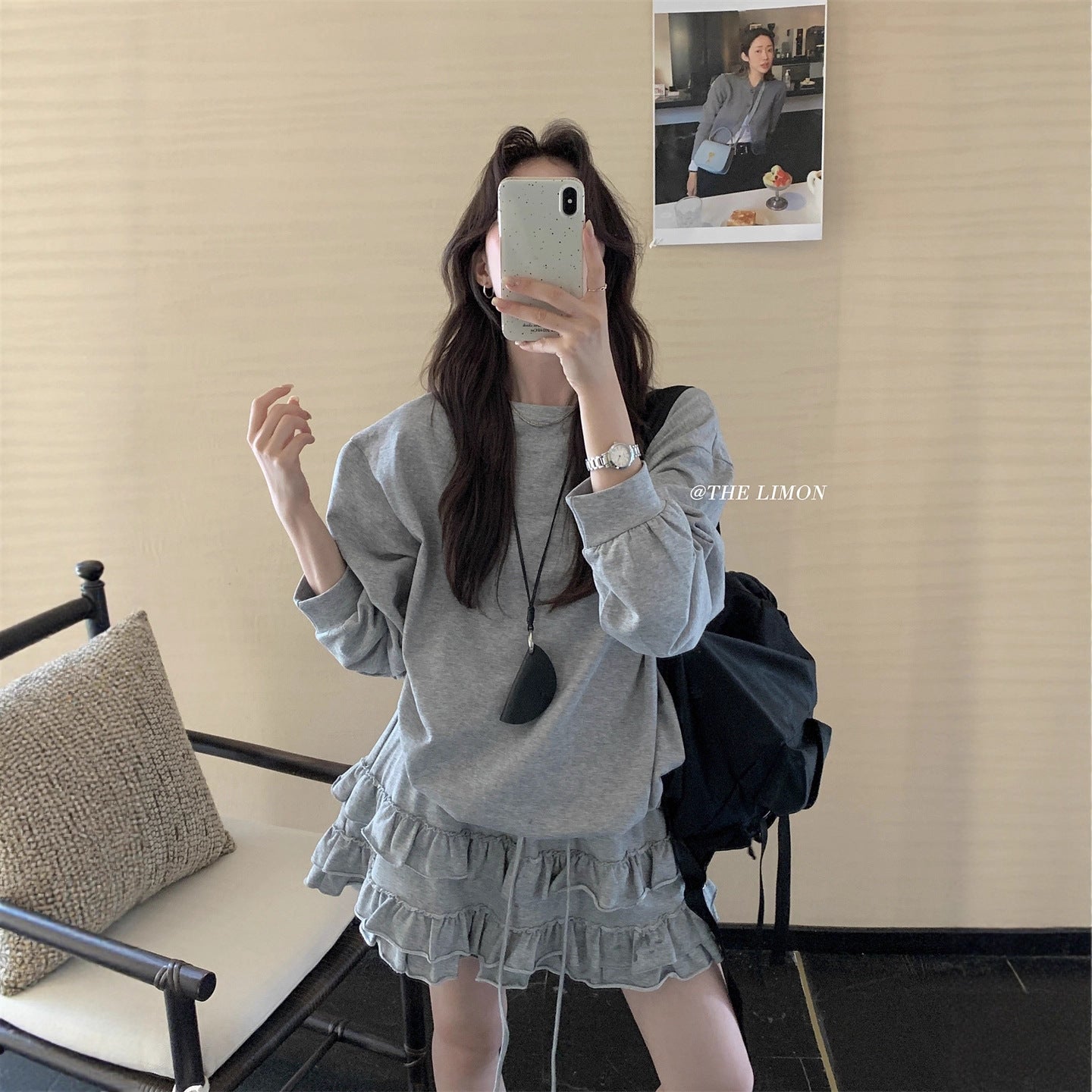 【L9161】實拍檸檬家慵懶少女長袖衞衣+蛋糕裙 2件套250901