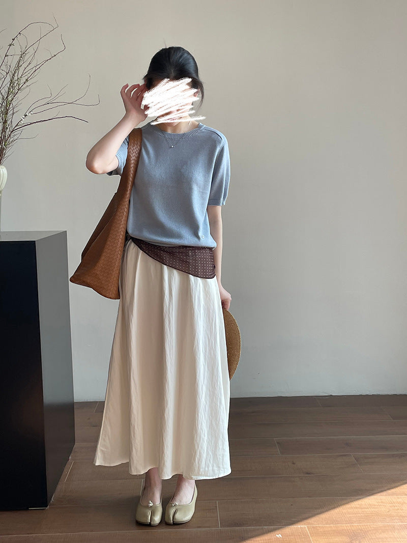 【cimYL068】實拍韓國春夏簡約質感短袖針織衫(含6%絲光羊毛)250227