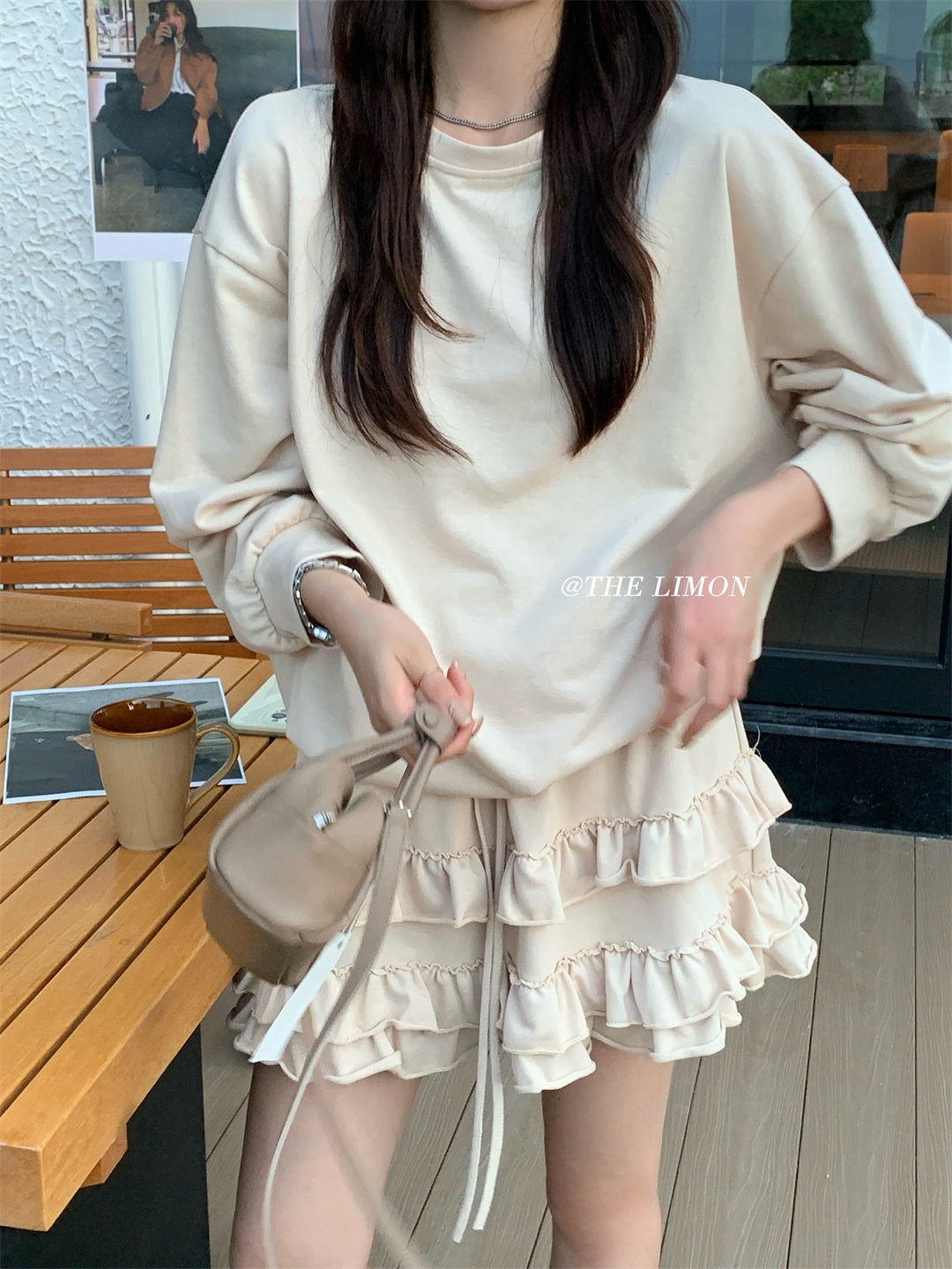 【L9161】實拍檸檬家慵懶少女長袖衞衣+蛋糕裙 2件套250901