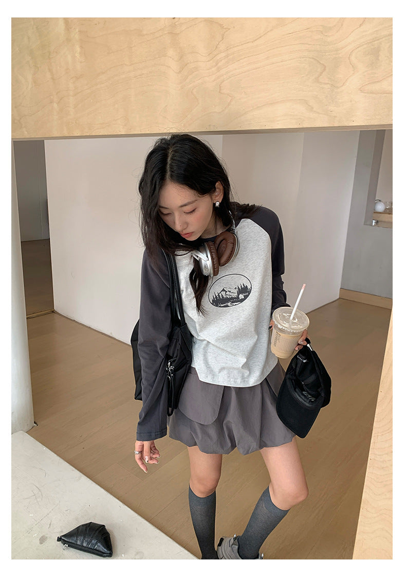 【H5419】實拍韓系美少女工裝褶皺高腰花苞裙250909