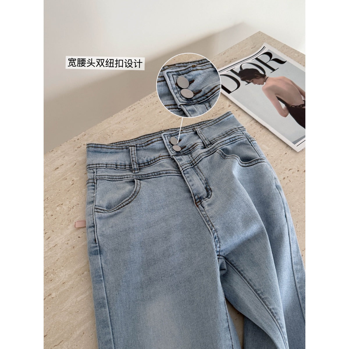 【F60242】實拍夏季高腰顯瘦為芭蕾感喇叭牛仔褲250304