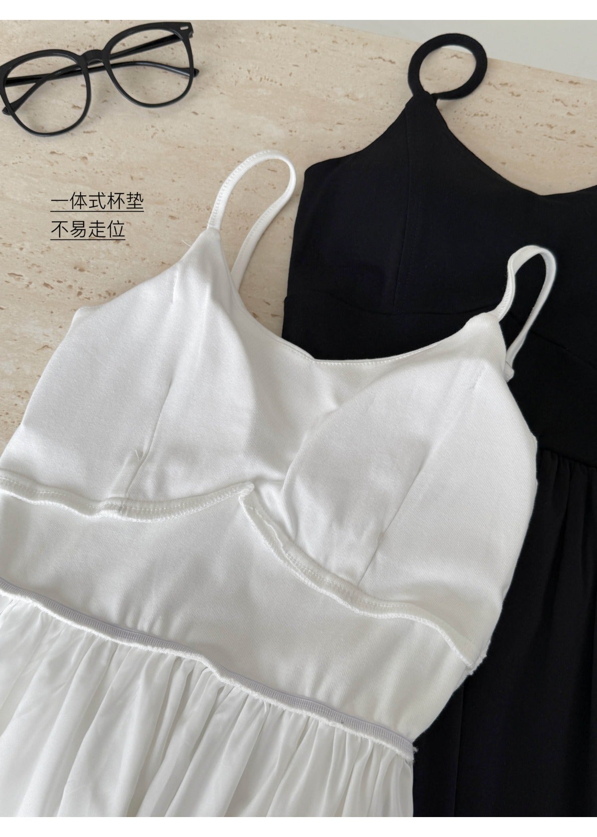 【F60243】實拍夏季清新吊帶棉質吊帶洋裝(含胸墊)250304