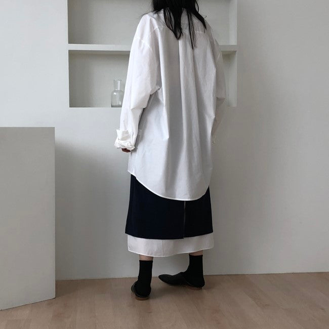 【F01304】韓國早春復古設計感寬鬆長襯衫240119