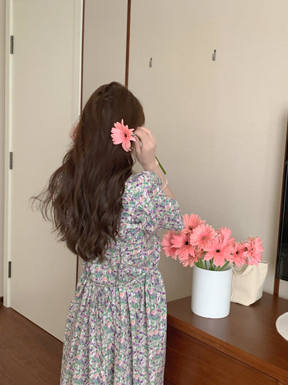 【F60562】氣質溫柔白月光🕊️復古泡泡袖花邊領拼接寬鬆長版連身洋裝260413