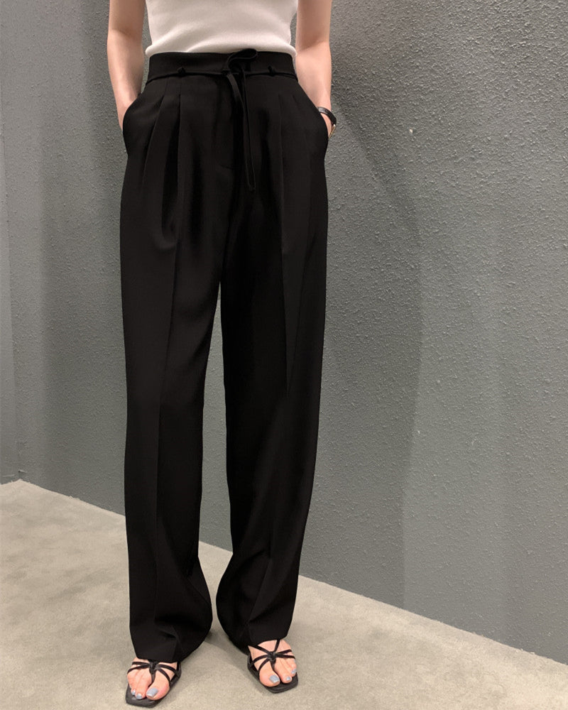 【F01309】韓國復古小眾高級氣質時尚高腰顯瘦繫帶長褲240119
