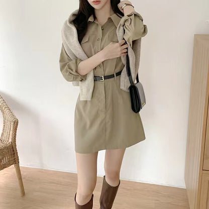 【F60757】復古工裝・綁帶連身洋裝＋腰帶261012
