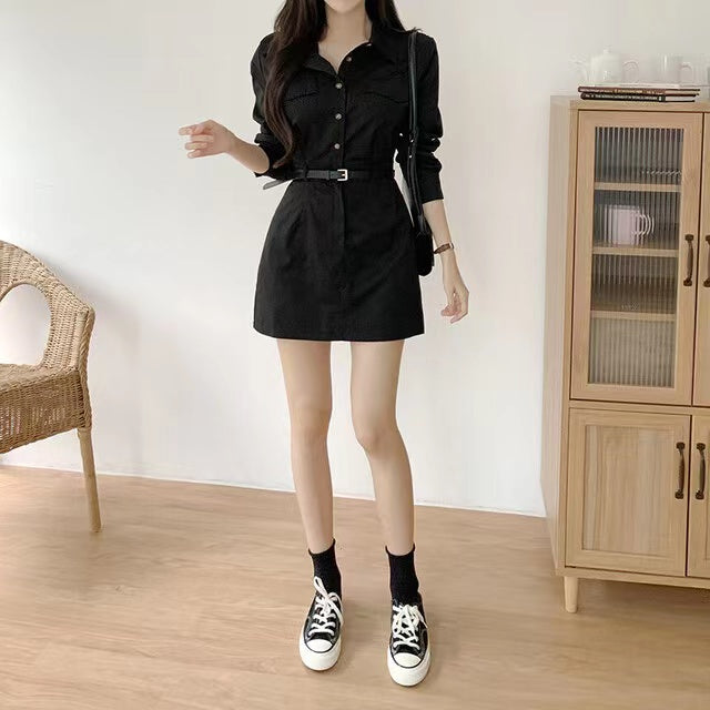 【F60757】復古工裝・綁帶連身洋裝＋腰帶261012