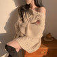 【F10510】 韓國秋冬優雅氣質小眾設計感漏肩斜扣寬鬆長袖針織毛衣231030