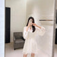 【F06308】韓國甜美長袖雪紡純色短洋裝＋內搭吊帶裙230619