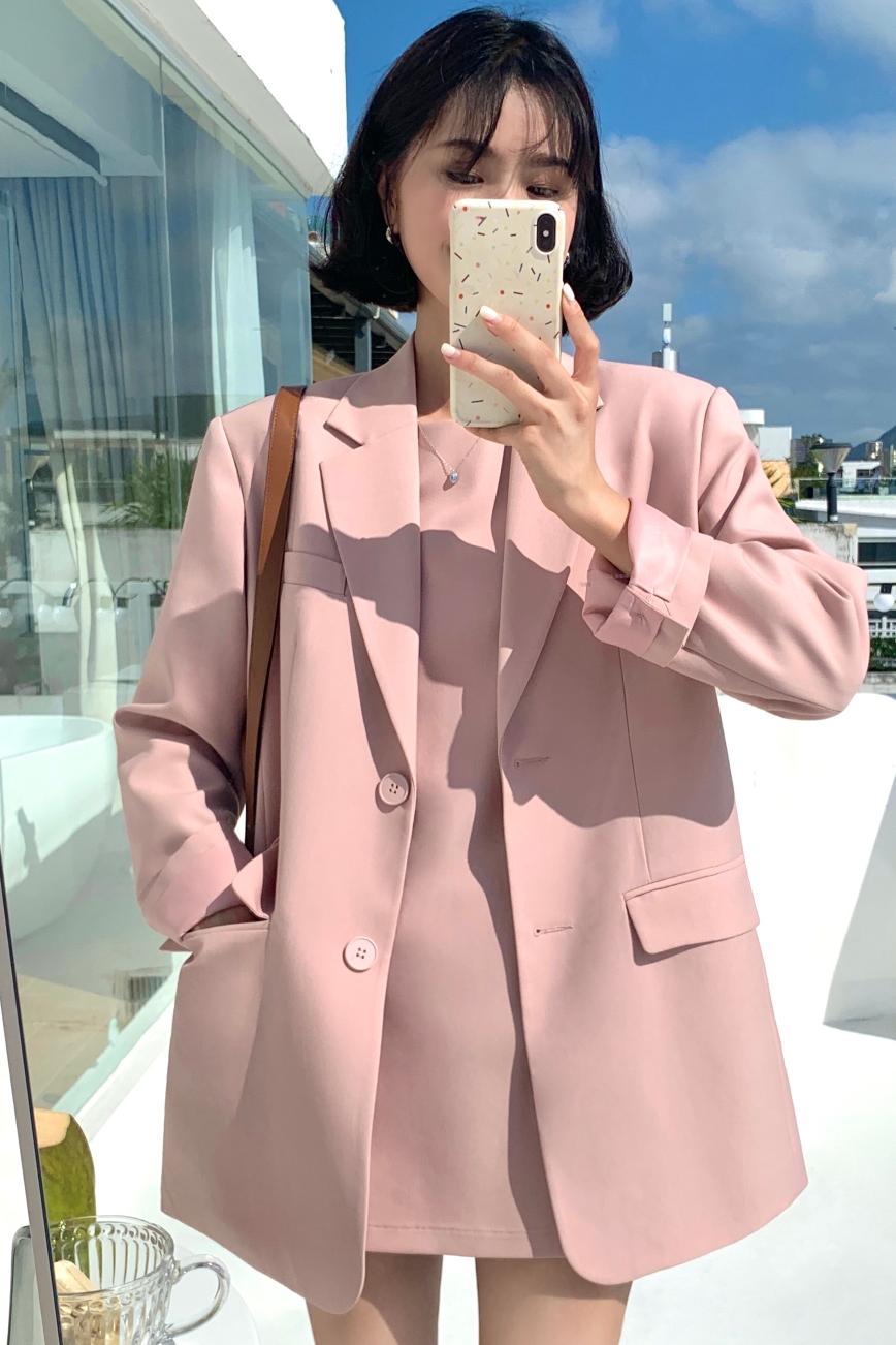 在台現貨【F02236】韓版春夏款簡約設計粉色西裝外套
