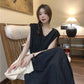 【F07127】實拍韓系簡約寬鬆顯瘦純色褶皺氣質洋裝230703