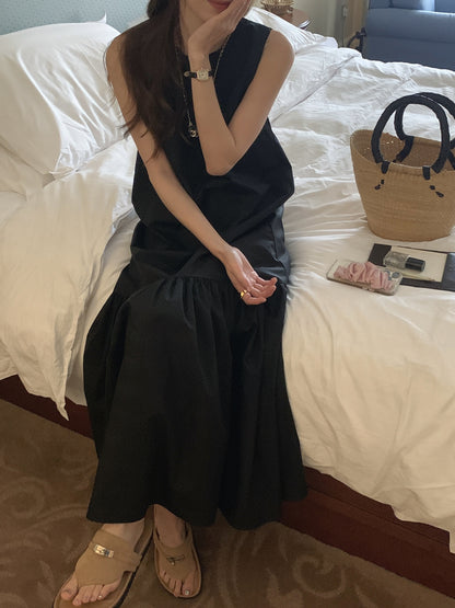 【F60321】實拍法式優雅復古寬鬆露背洋裝250408