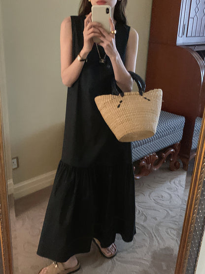 【F60321】實拍法式優雅復古寬鬆露背洋裝250408