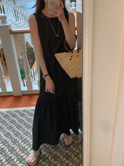 【F60321】實拍法式優雅復古寬鬆露背洋裝250408