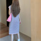 【F05501】實拍夏季韓版寬鬆撞色條紋洋裝230529