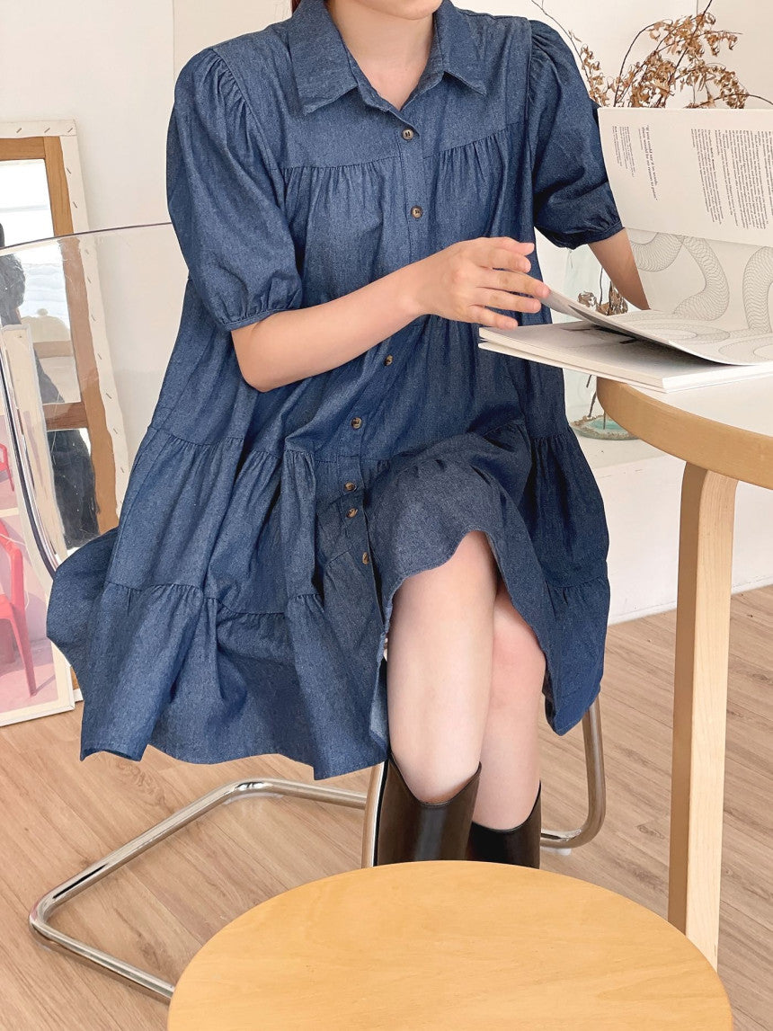 【F04410】韓國夏季法式牛仔連衣裙240422