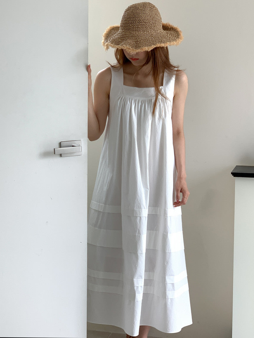 【F05202】 韓國夏季清新氣質簡約方領洋裝230515