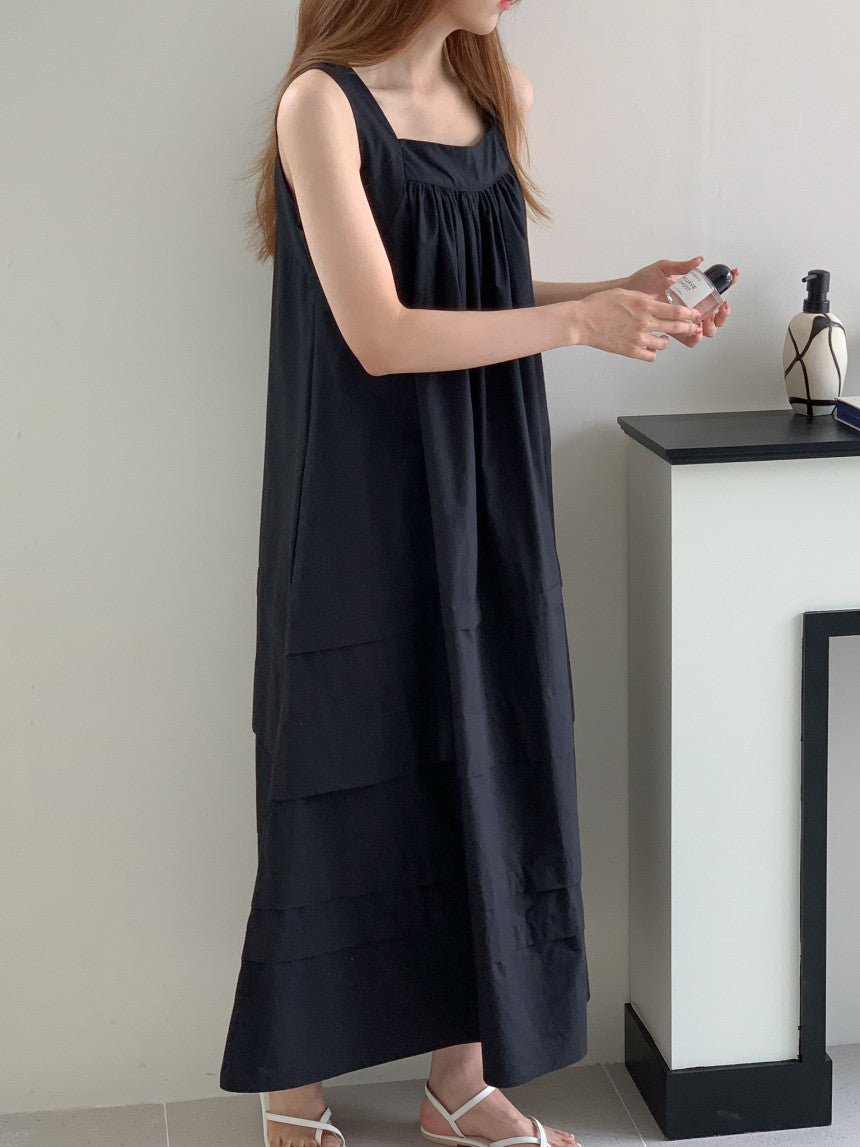 【F05202】 韓國夏季清新氣質簡約方領洋裝230515